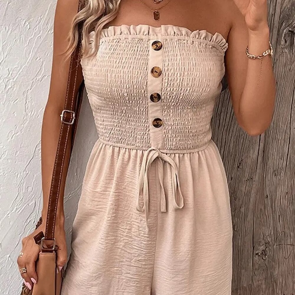 Solid Color Strapless Short JUMPSUIT